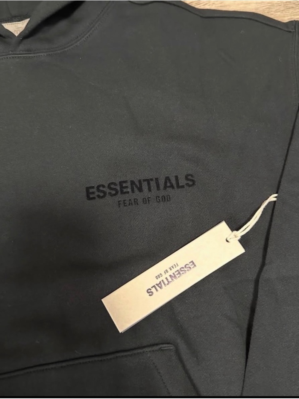 Essentials Men's Black Hooded Pullover Sweatshirt - Picture 3 of 4